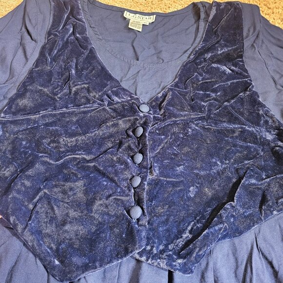 Vintage LG Star Dress Womens 18W Blue Velvet Vest Overlay Shoulder Pads 90s - Picture 9 of 12